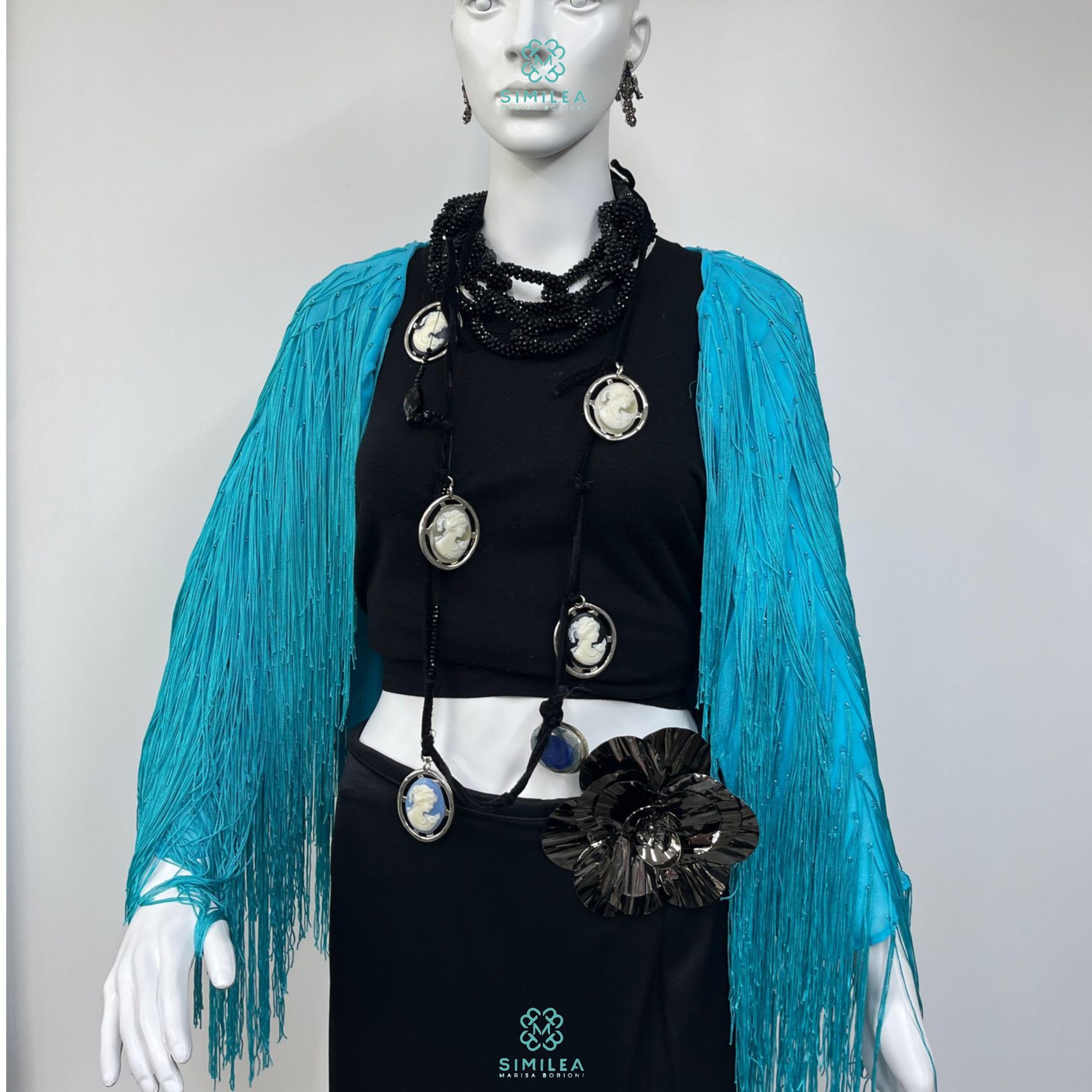 Similea Gioielli - Poncho azzurro frange - collana cammei