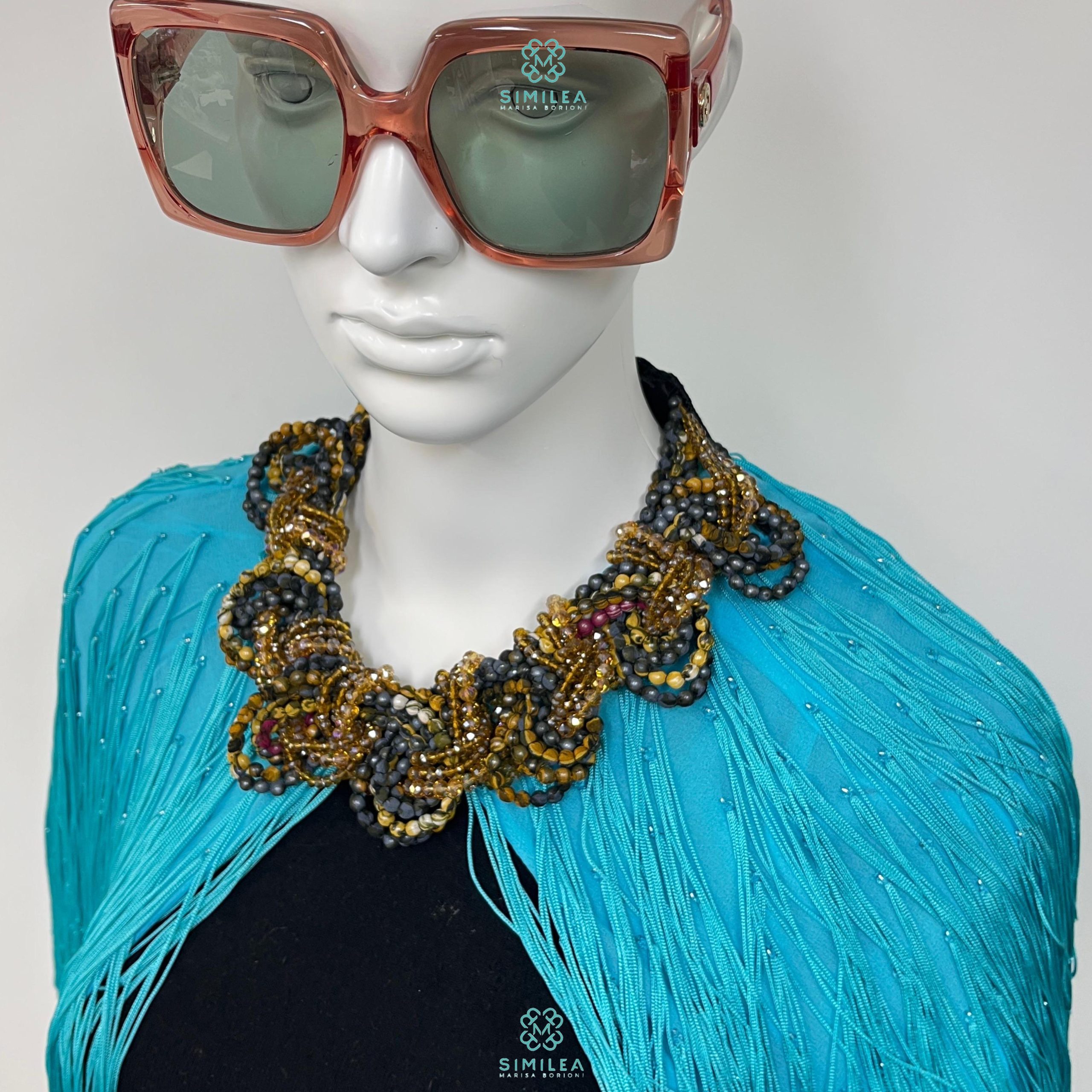 Similea Gioielli - Poncho azzurro frange - collana intrecci