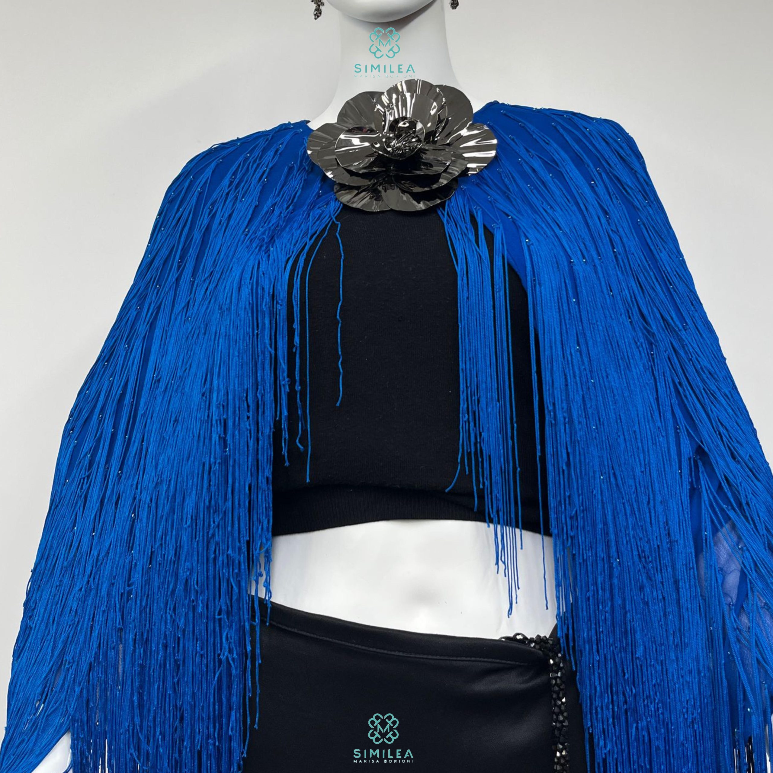 Similea Gioielli - Poncho blu frange - spilla fiore