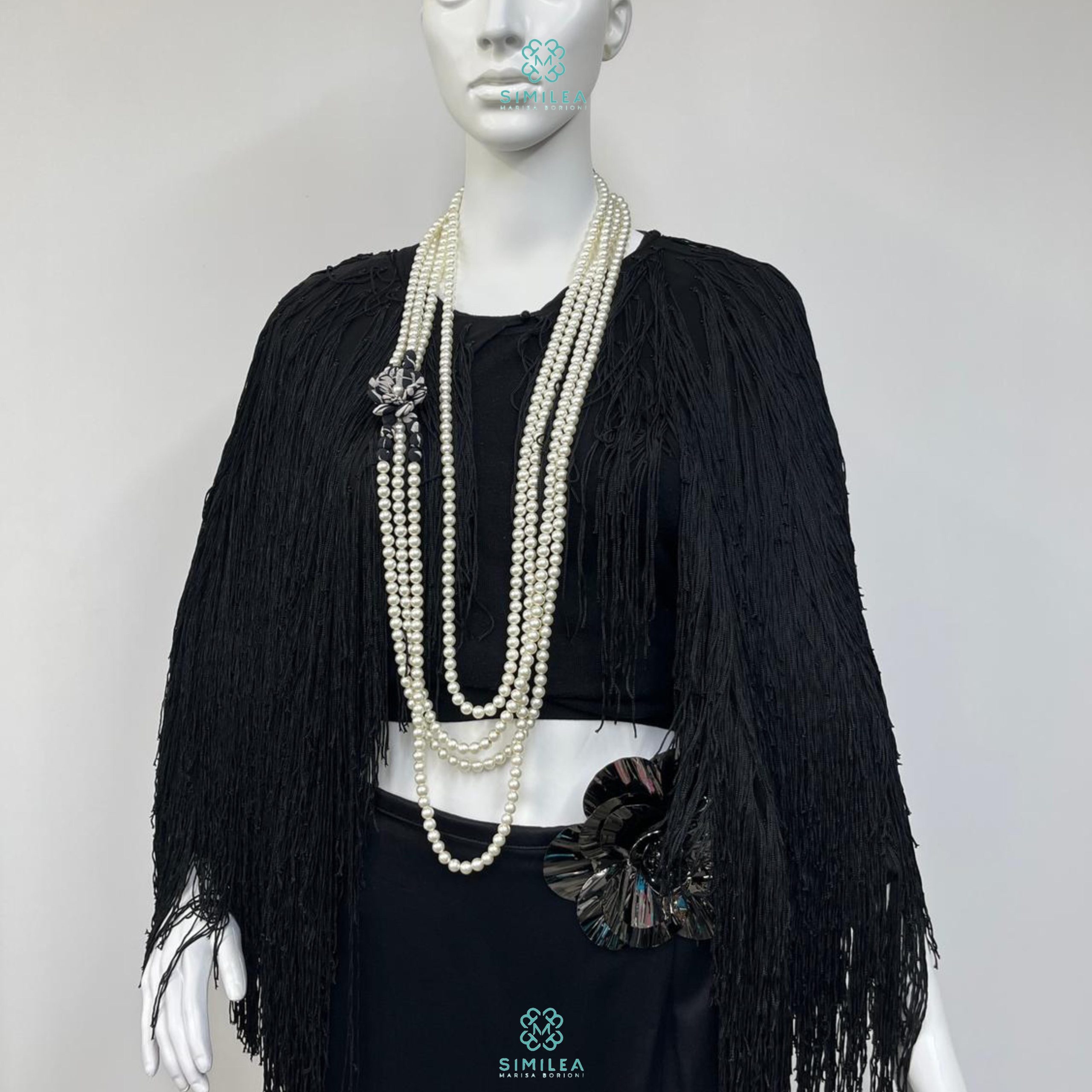 Similea Gioielli - Poncho nero frange - frontale